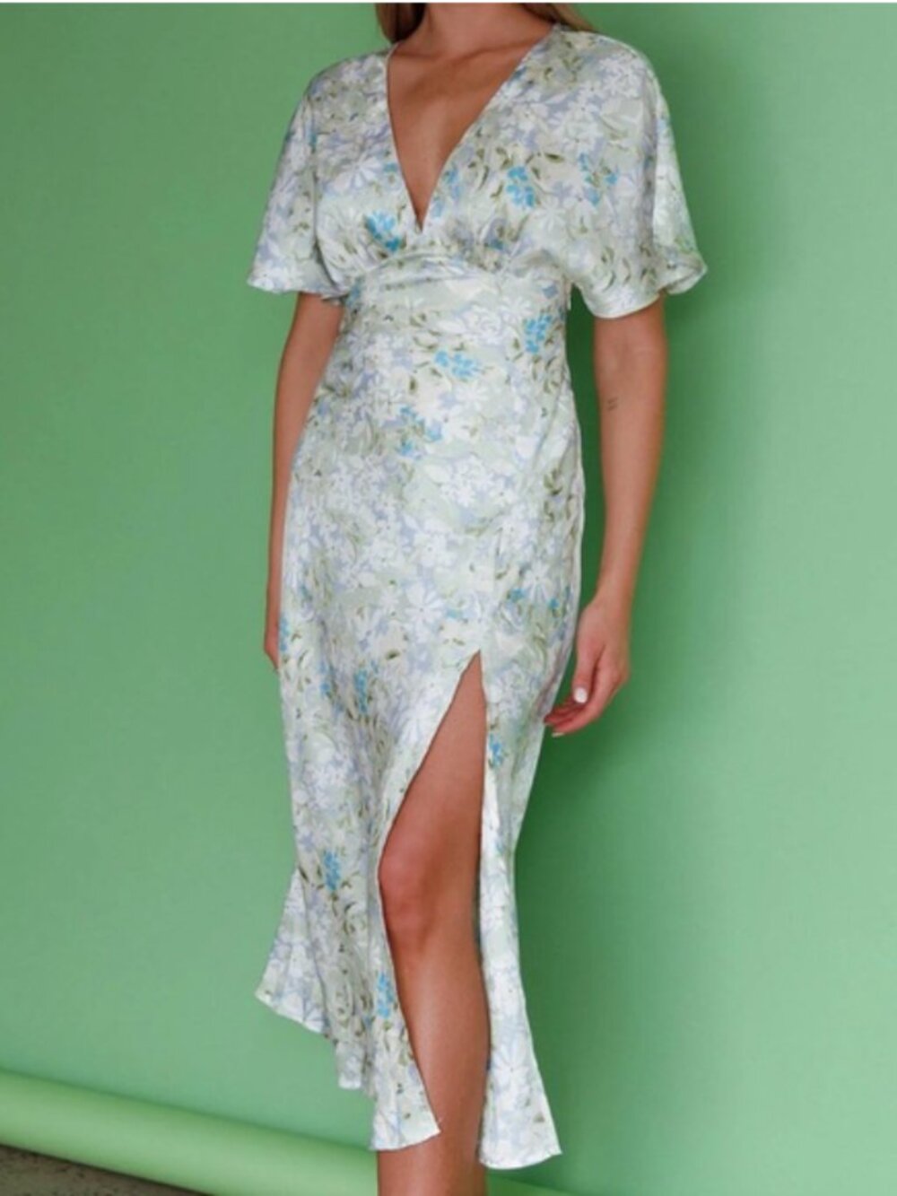 Here Comes the Sun Green Silk Slip Midi Dress